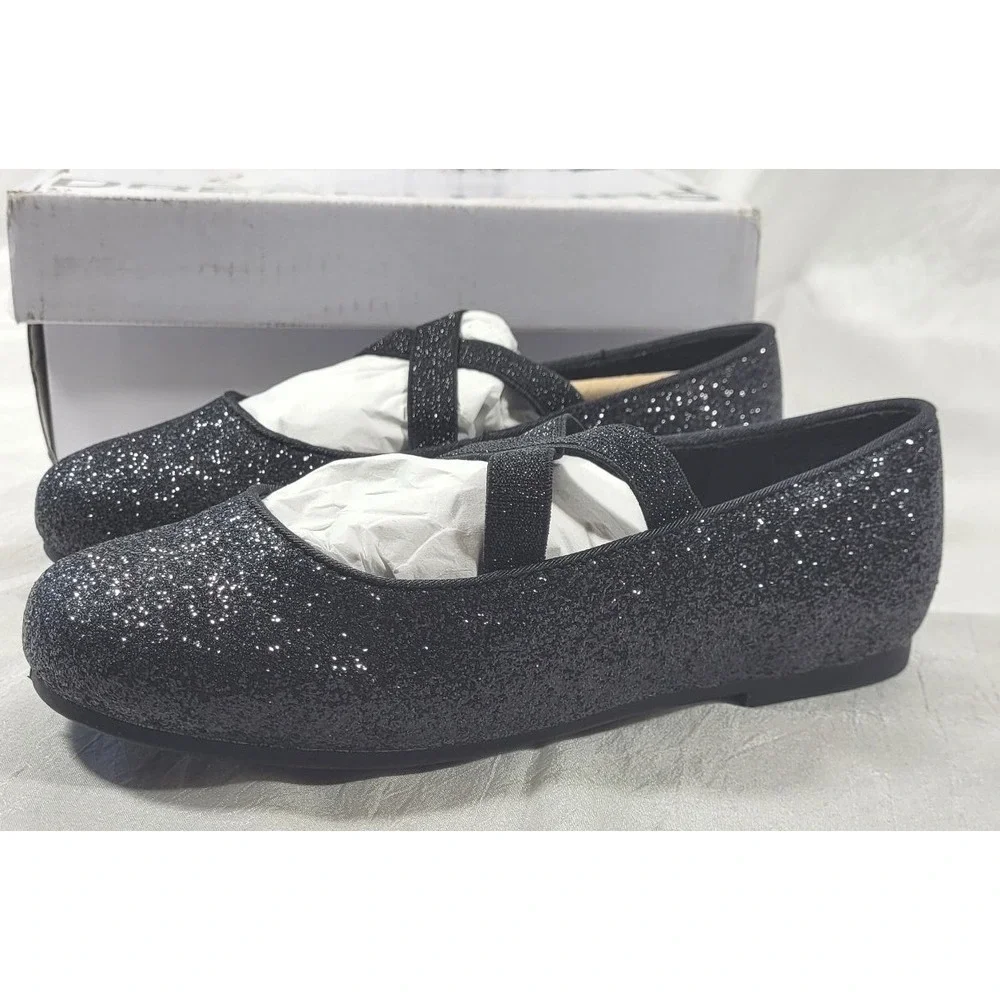 Dream Pairs Girls Ballerina Mary Jane Flat Dress Shoes - Black Sparkle - Sz 12